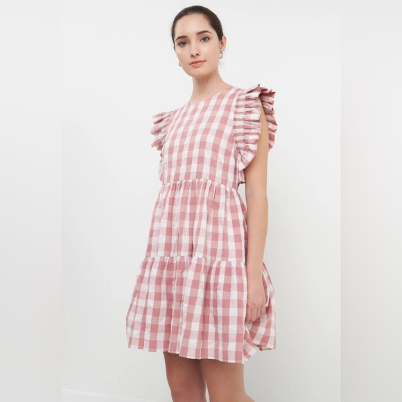 English Factory Dresses & Skirts - Pink Gingham Ruffle Sleeve Dress